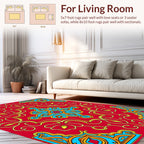 Red Teal Gold Floral Medallion Design Rug