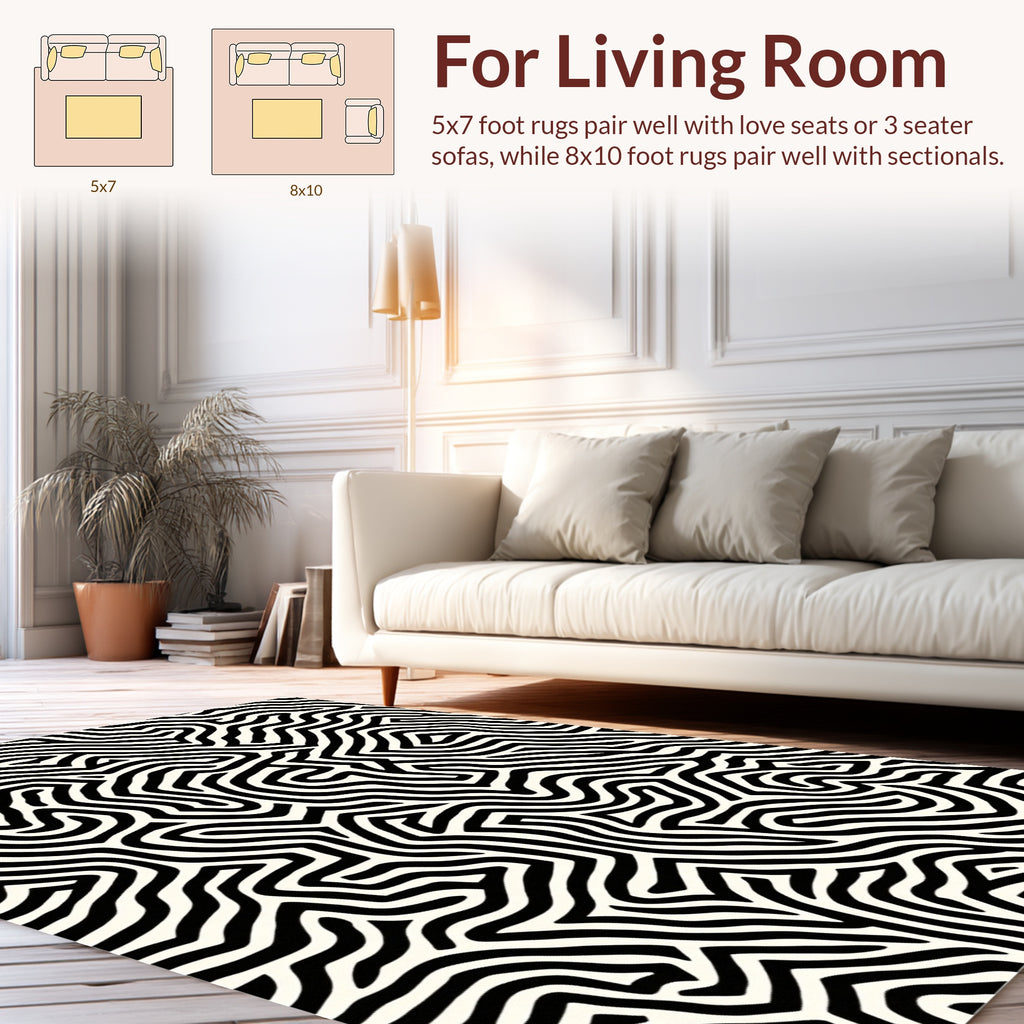 Bold Black White Abstract Terrain Rug