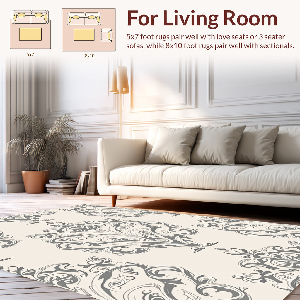 Elegant Gray Damask Ornament Pattern Rug