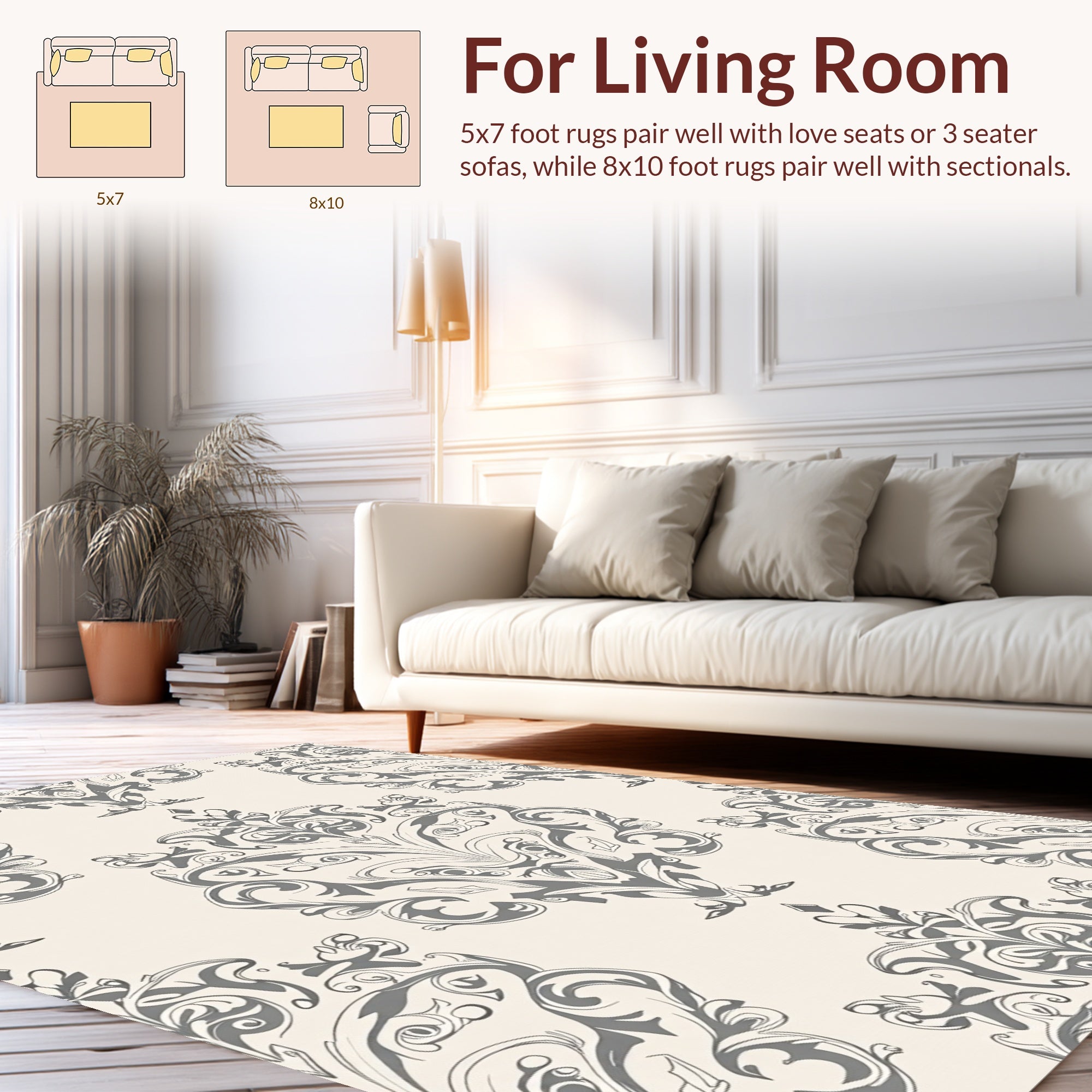 Elegant Gray Damask Ornament Pattern Rug