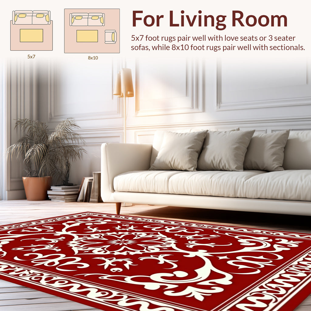 Classic Red Floral Medallion Pattern Rug