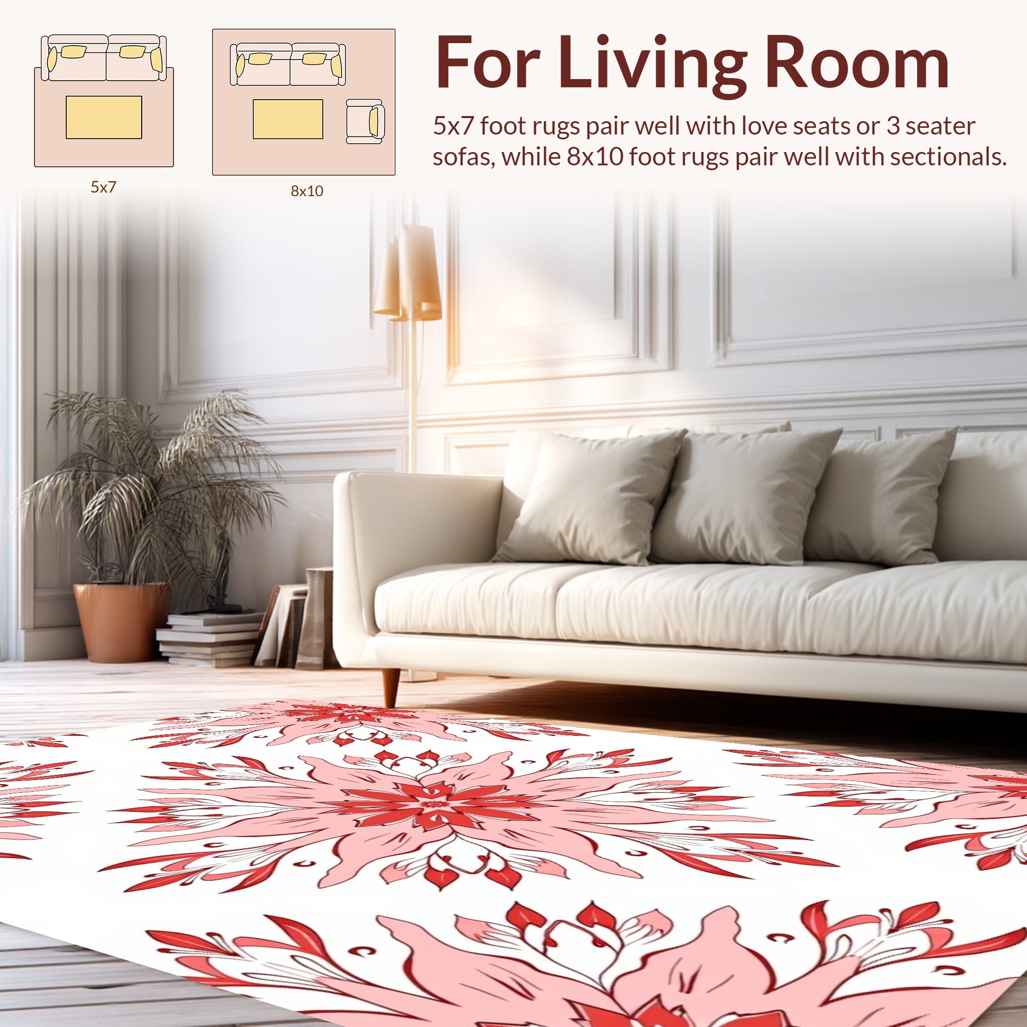 Red Floral Mandala Style Rug