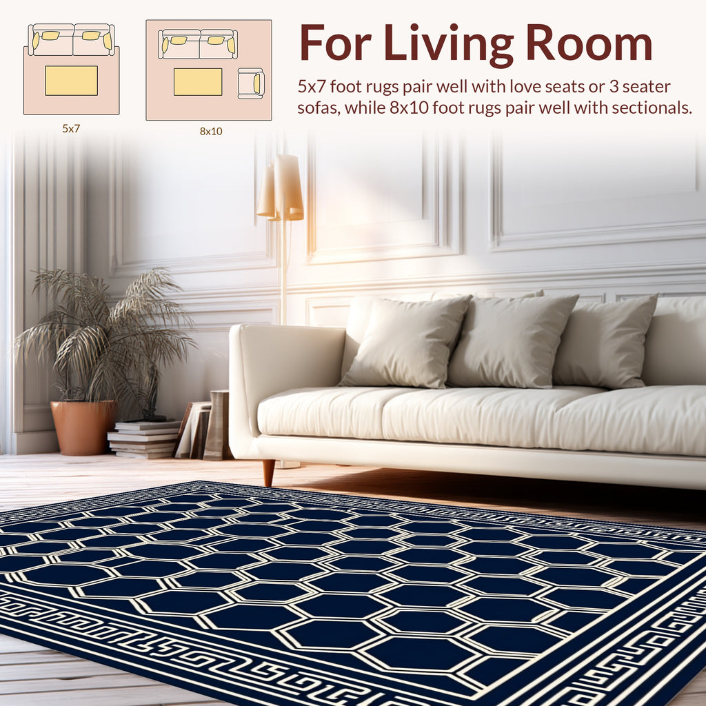 Classic Hexagon Pattern With Greek Key Border Rug