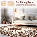 Ornate Dark Brown Floral Border Rug