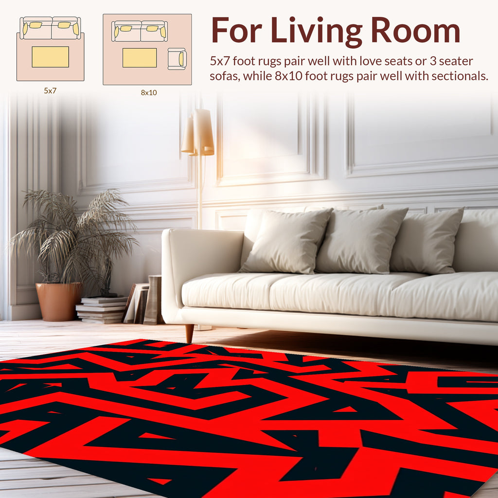 Bold Red Abstract Geometric Pattern Rug