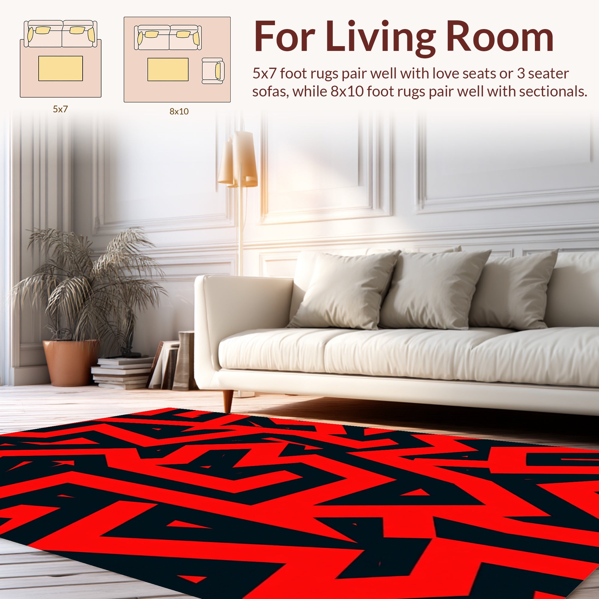 Bold Red Abstract Geometric Pattern Rug