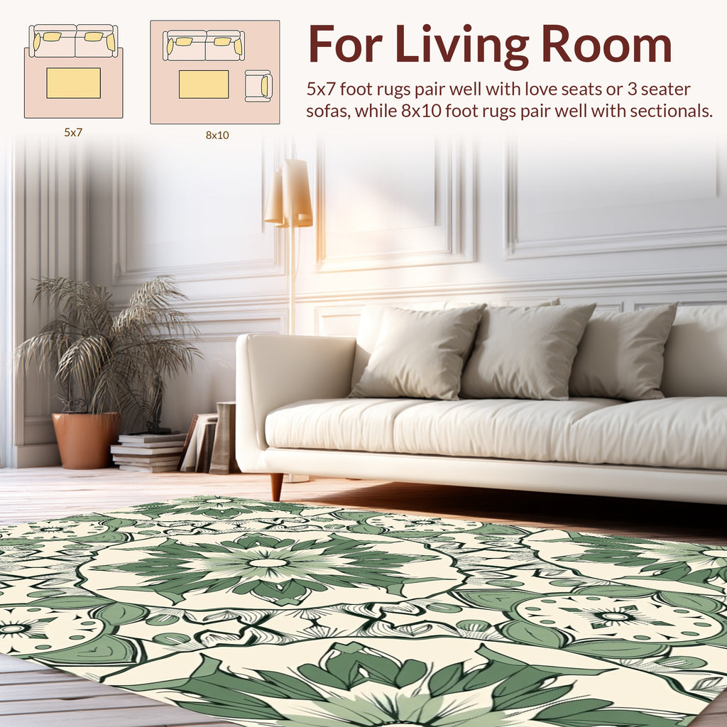 Green Floral Mandala Pattern Design Rug