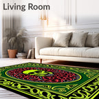 Neon Skull Amidst Floral Mandala Red Rug