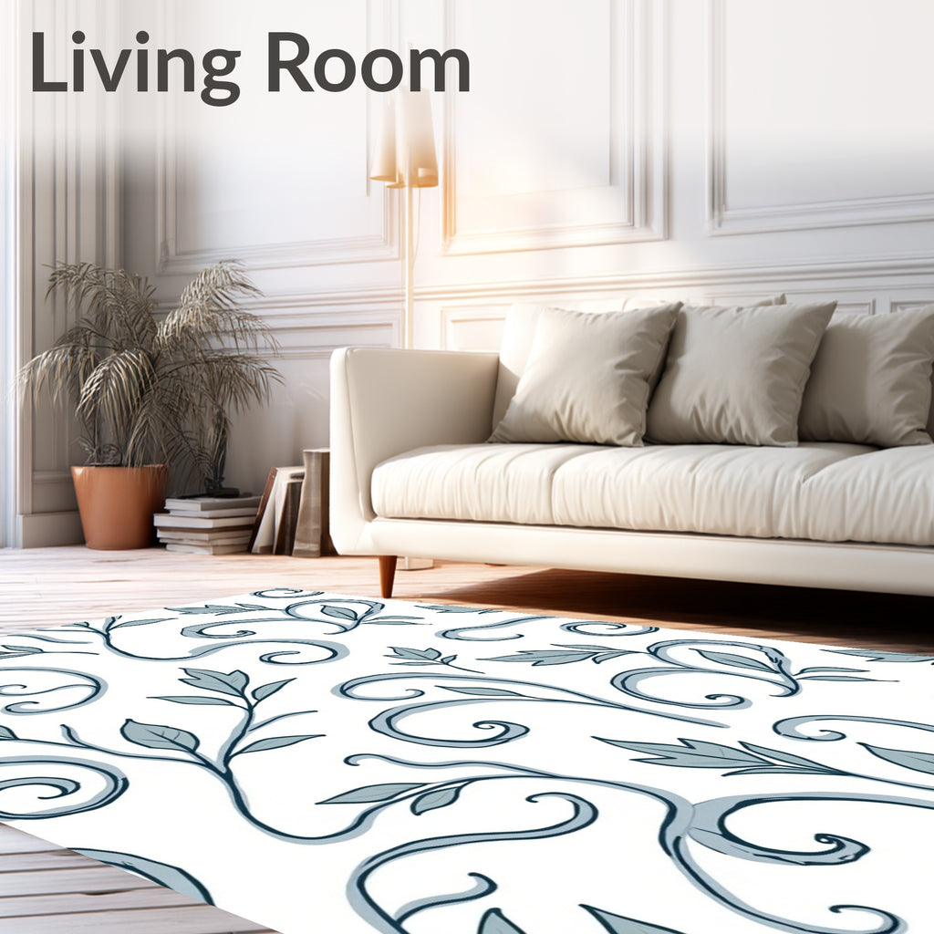 Whimsical Leafy Scrollwork Pattern Rug