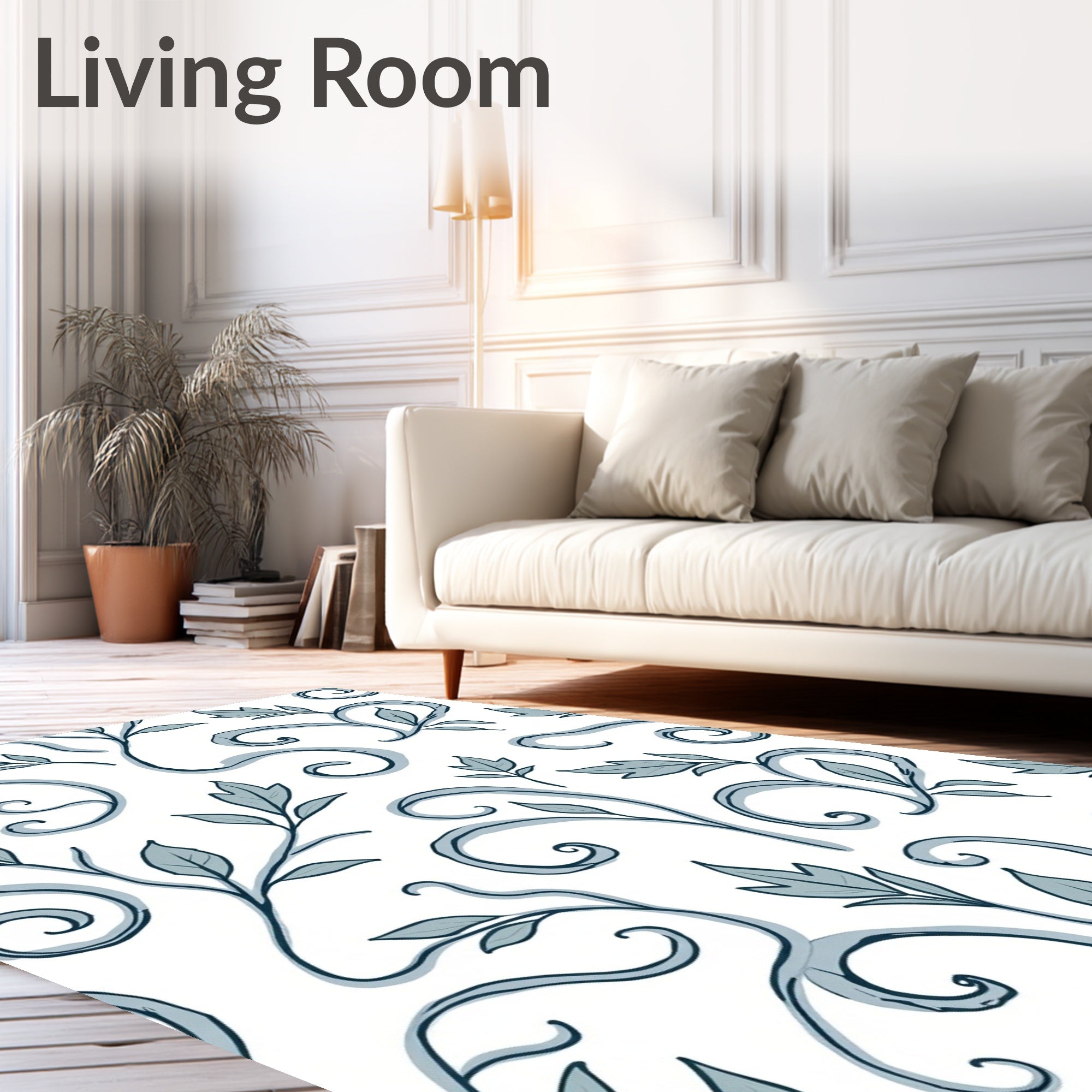 Whimsical Leafy Scrollwork Pattern Rug