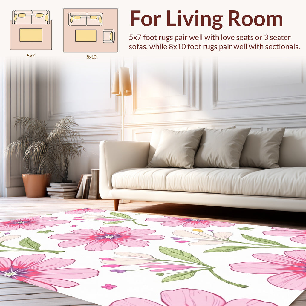 Delicate Pink White Floral Pattern Rug