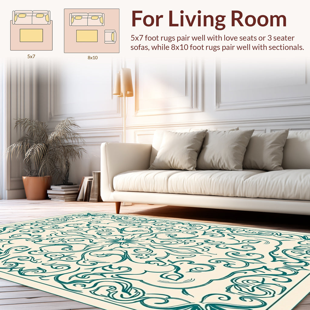 Ornate Teal Swirls Decorative Rug