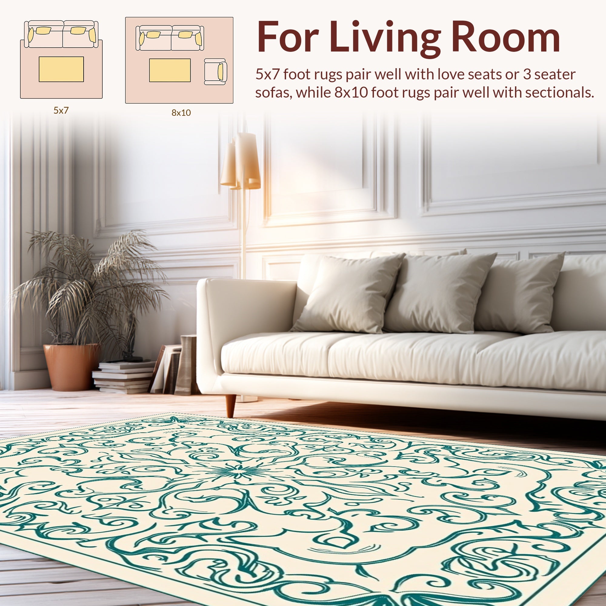 Ornate Teal Swirls Decorative Rug