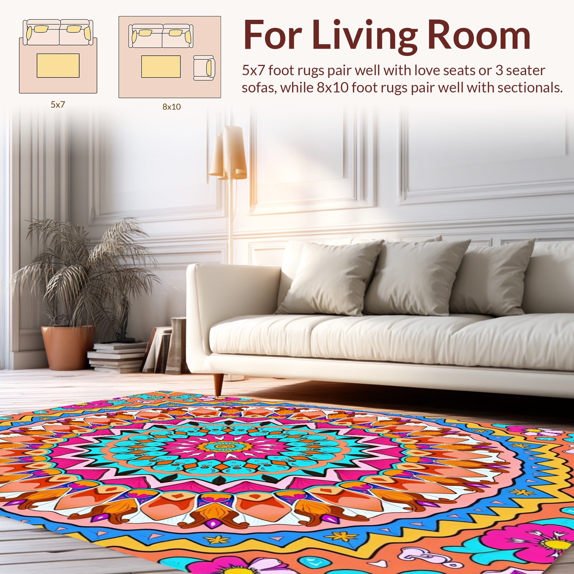 Vibrant Floral Mandala Pattern Rug