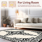 Black Cream Ornamental Scrollwork Pattern Rug