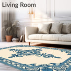Classic Blue Floral Medallion Cream Rug