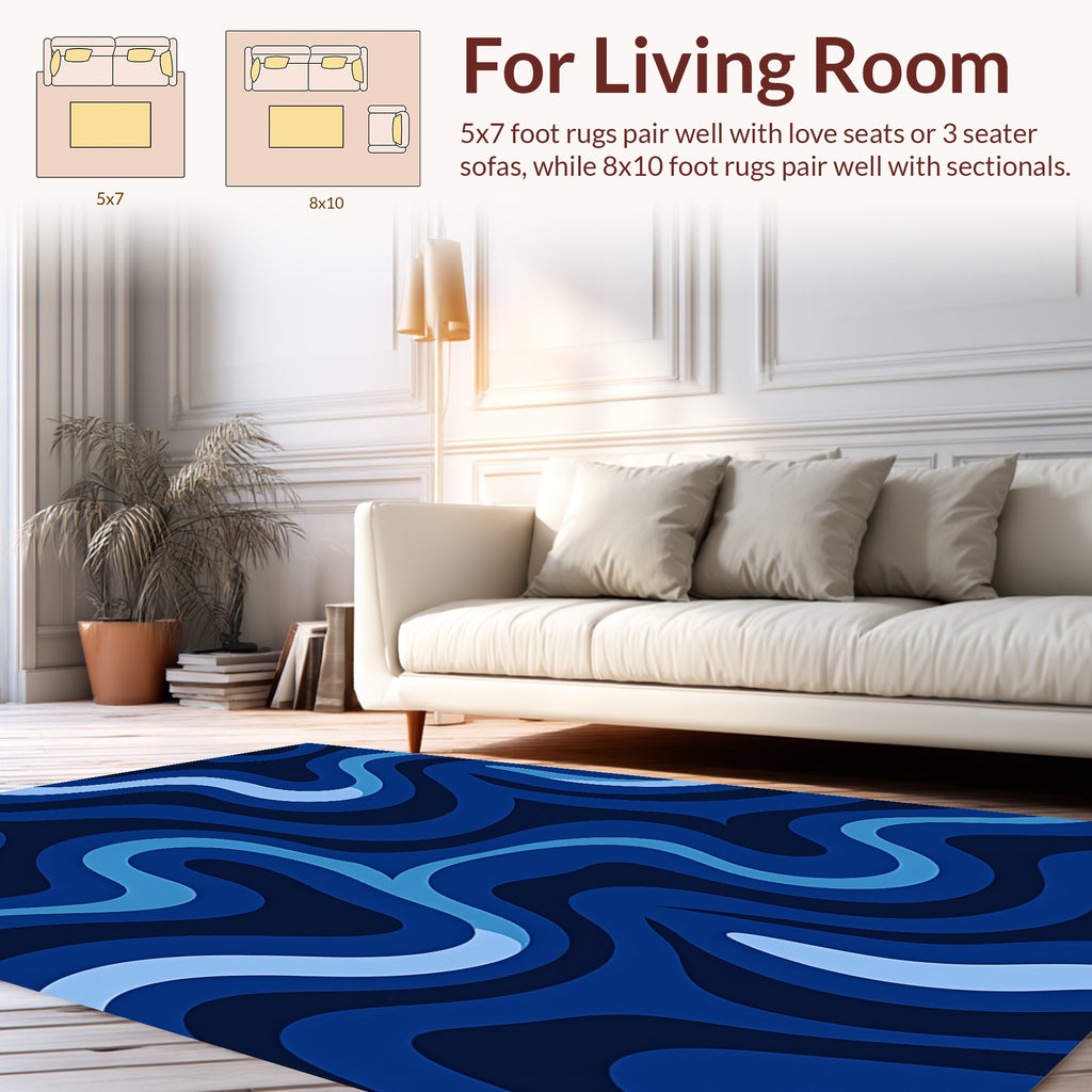 Abstract Blue Wave Pattern Rug