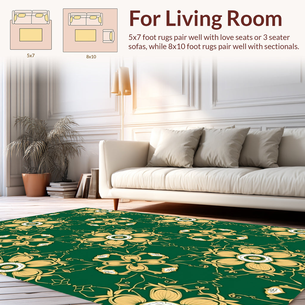 Ornate Floral Patterned Emerald Rug