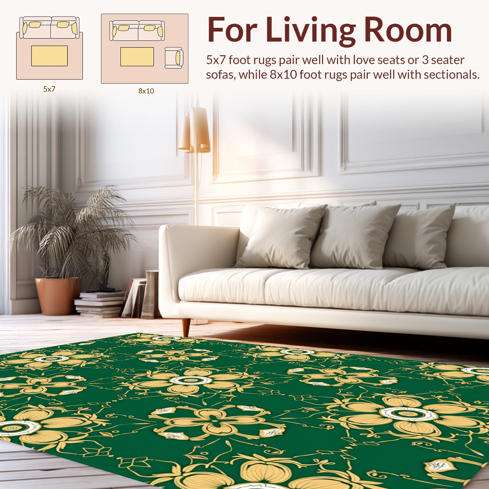 Ornate Floral Patterned Emerald Rug