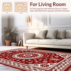 Traditional Red Cream Mandala Pattern Rug