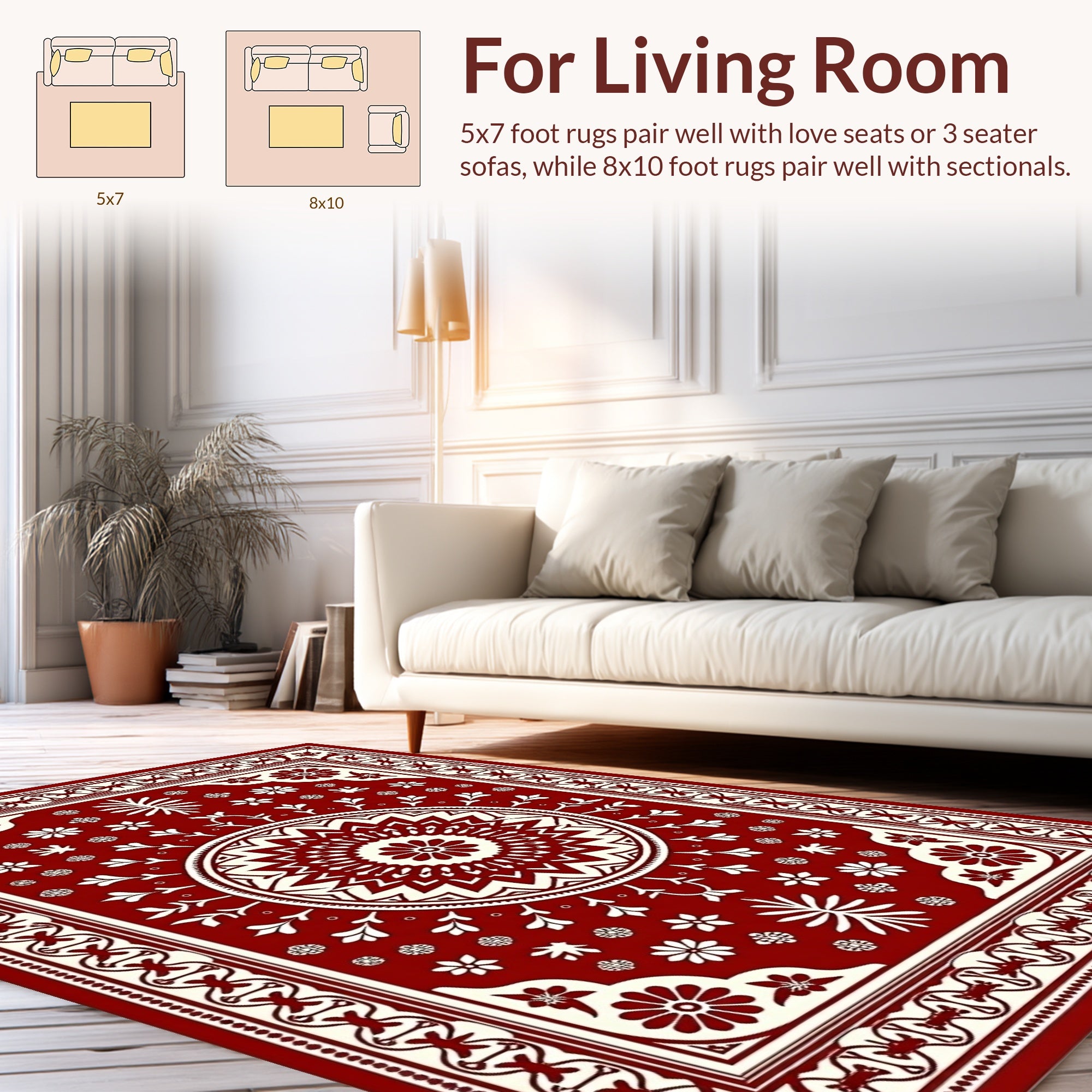 Traditional Red Cream Mandala Pattern Rug