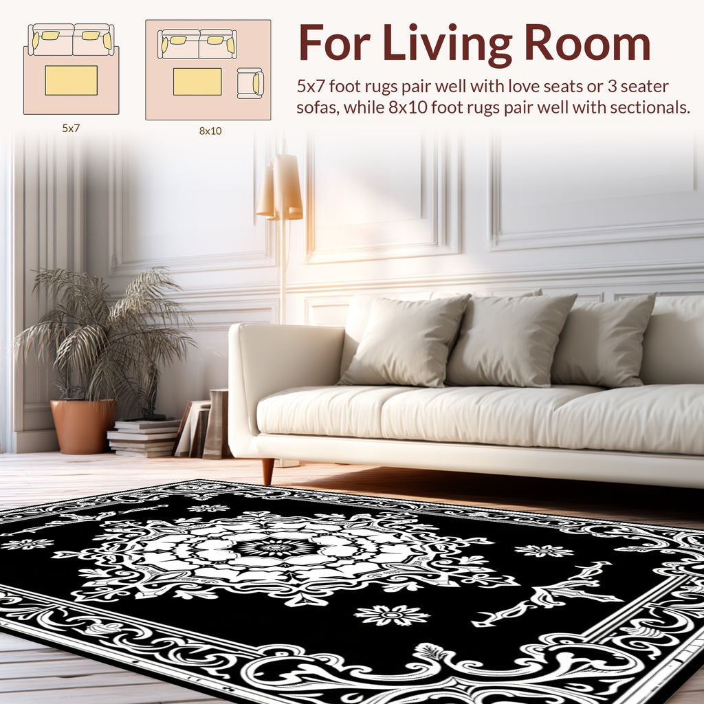 Elegant White Floral Scrollwork Rug