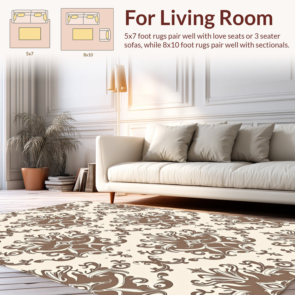 Classic Brown Ivory Damask Arabesque Rug
