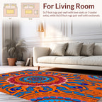 Intricate Mandala Orange Blue Design Rug