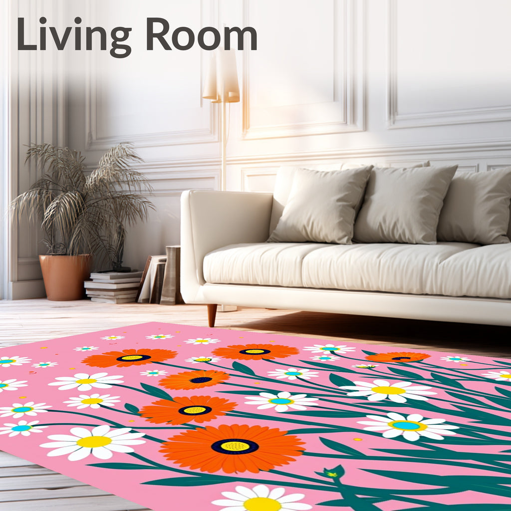 Orange and White Daisy Floral Garland Rug