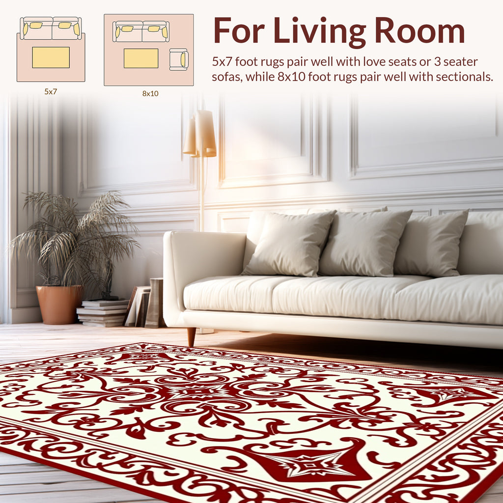 Rich Red Elegant Scrollwork Rug