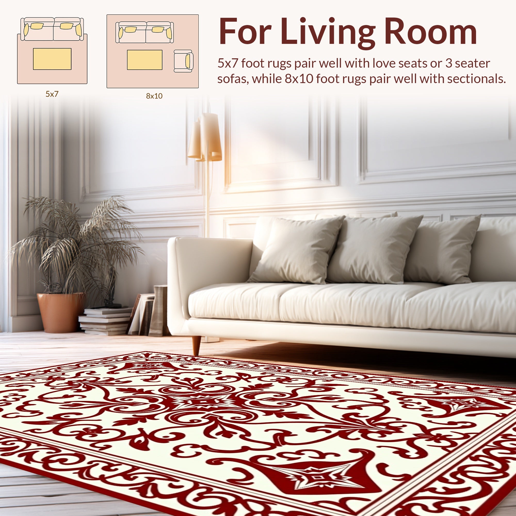 Rich Red Elegant Scrollwork Rug