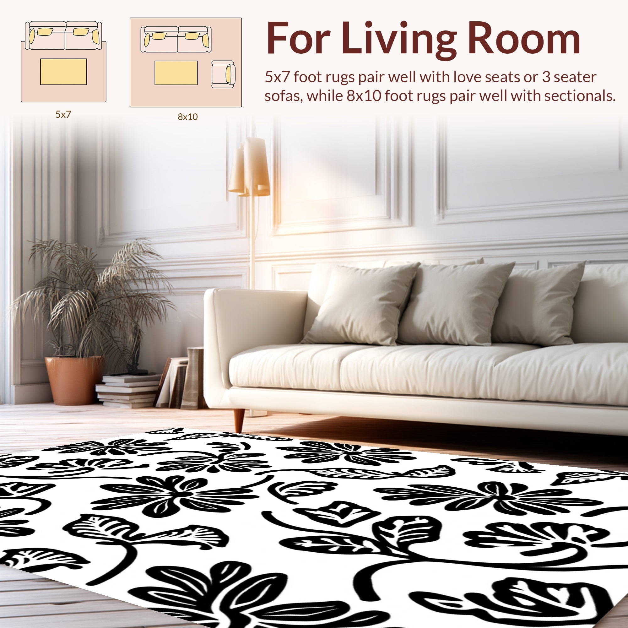 Bold Black Floral Pattern Rug