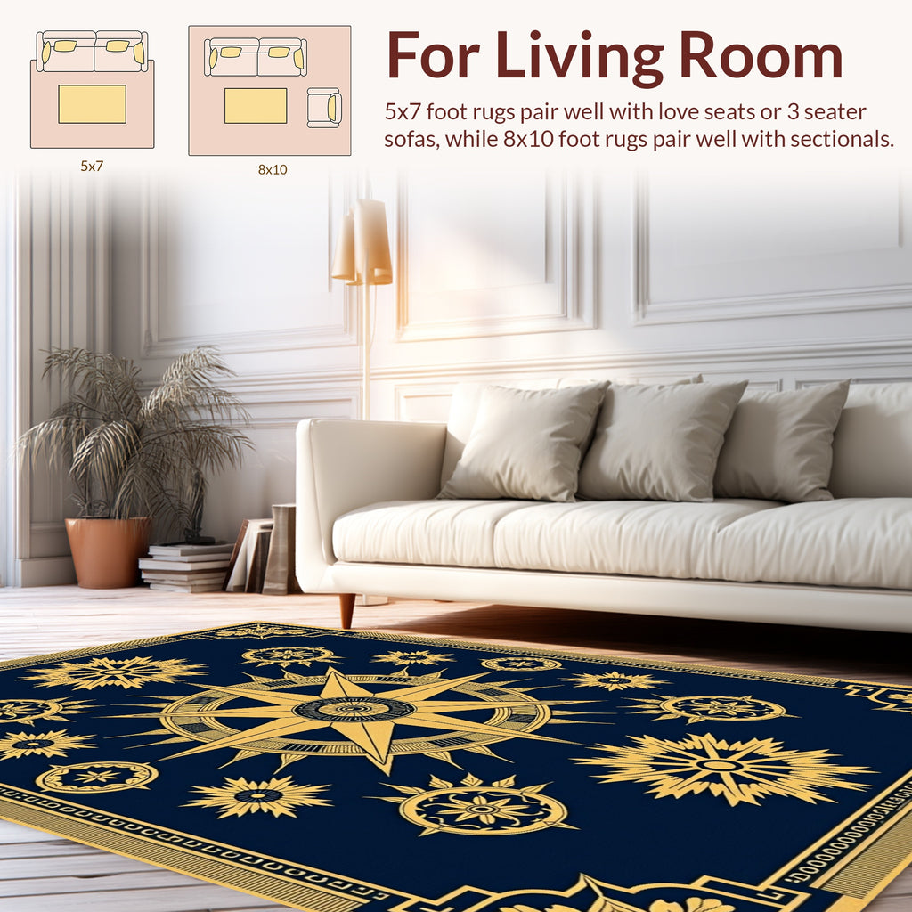 Vintage Nautical Starburst Compass Design Rug