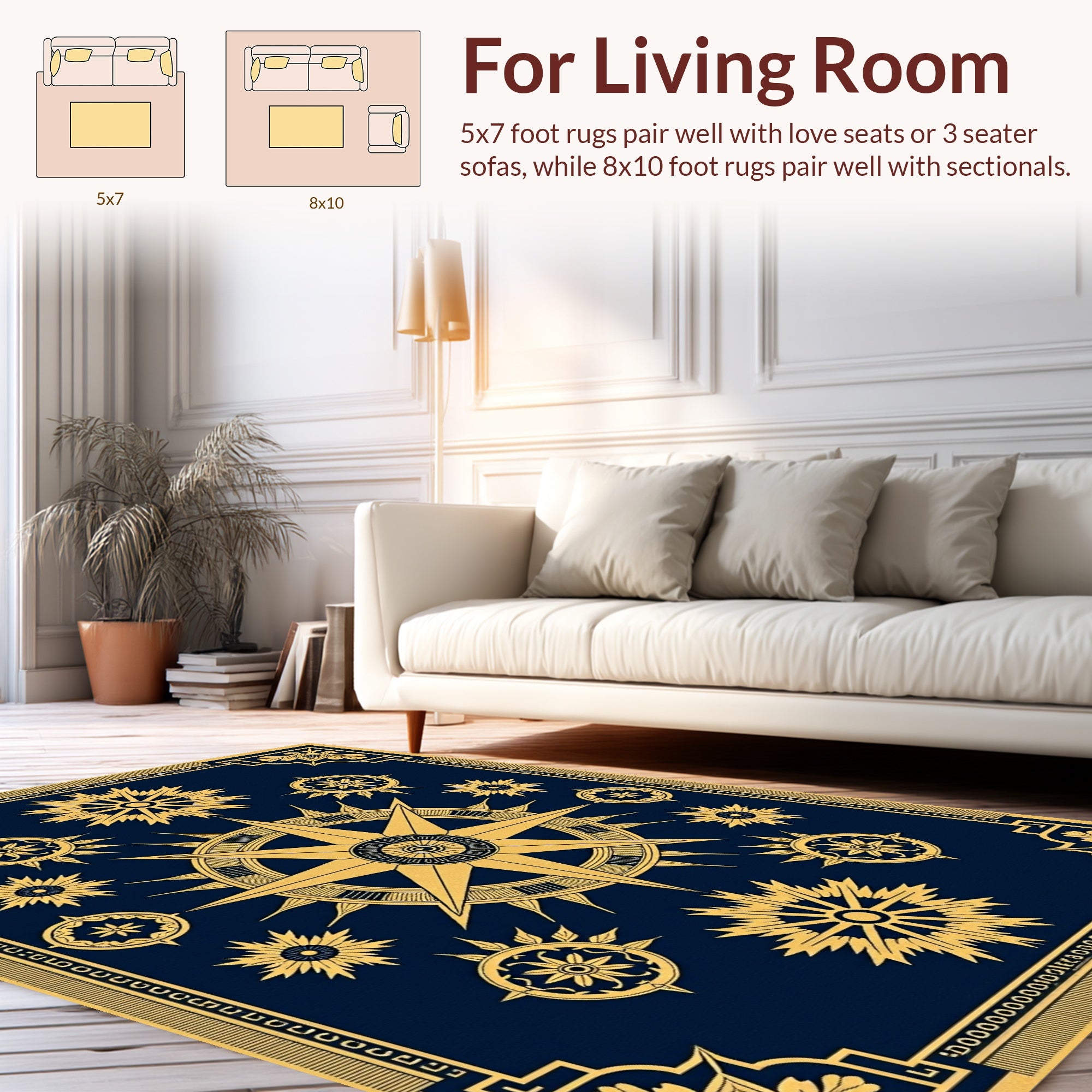 Vintage Nautical Starburst Compass Design Rug