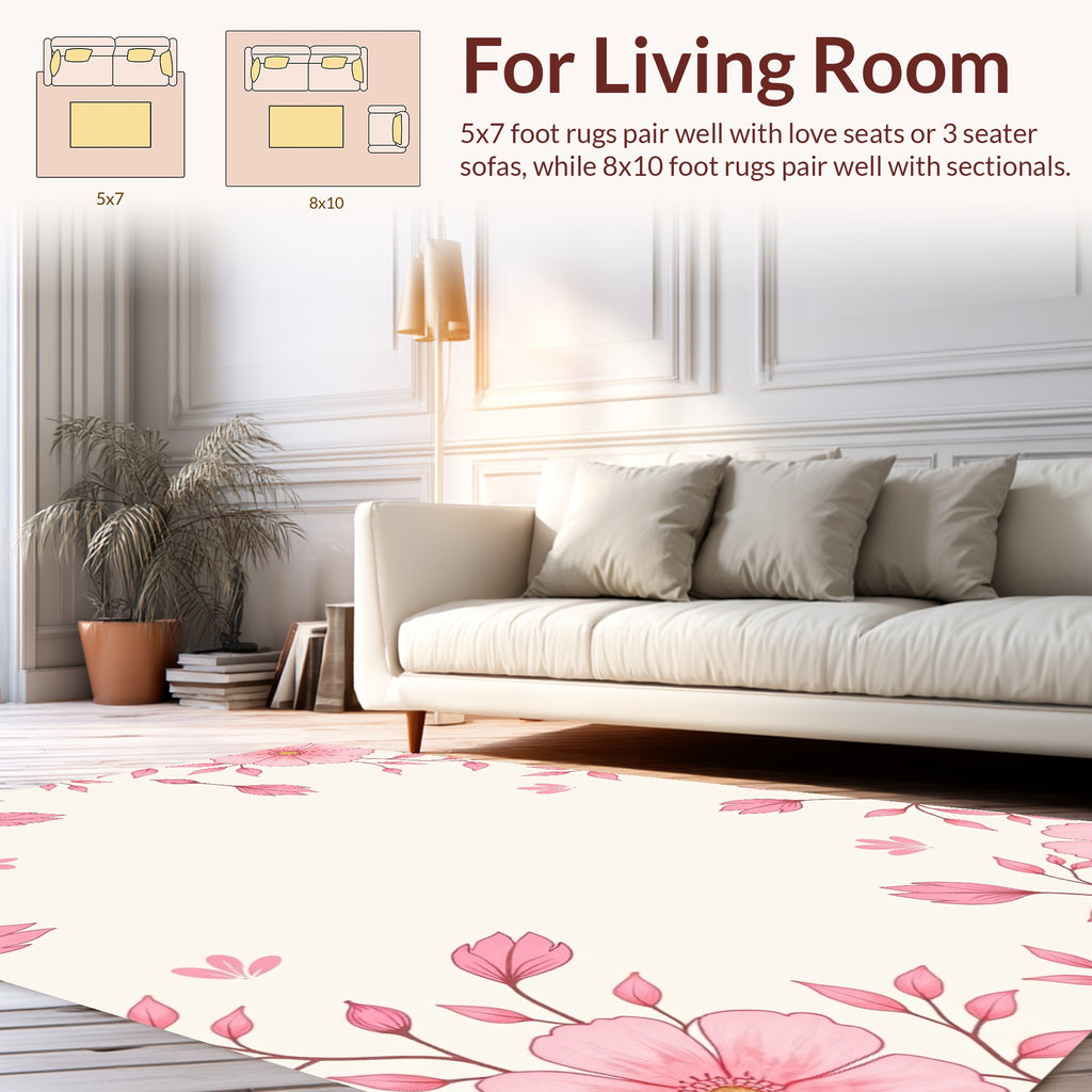 Pink Floral Branch Pattern Rug
