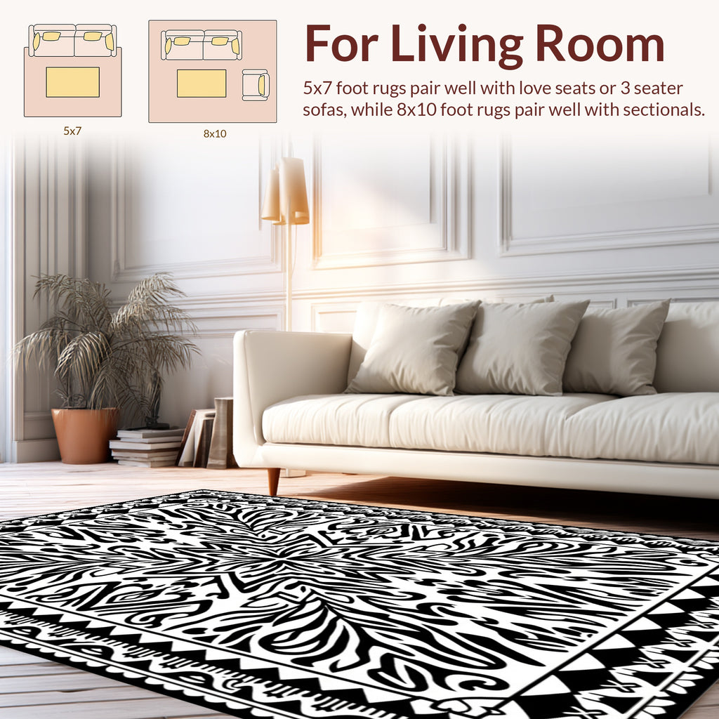 Bold Black White Symmetric Pattern Rug