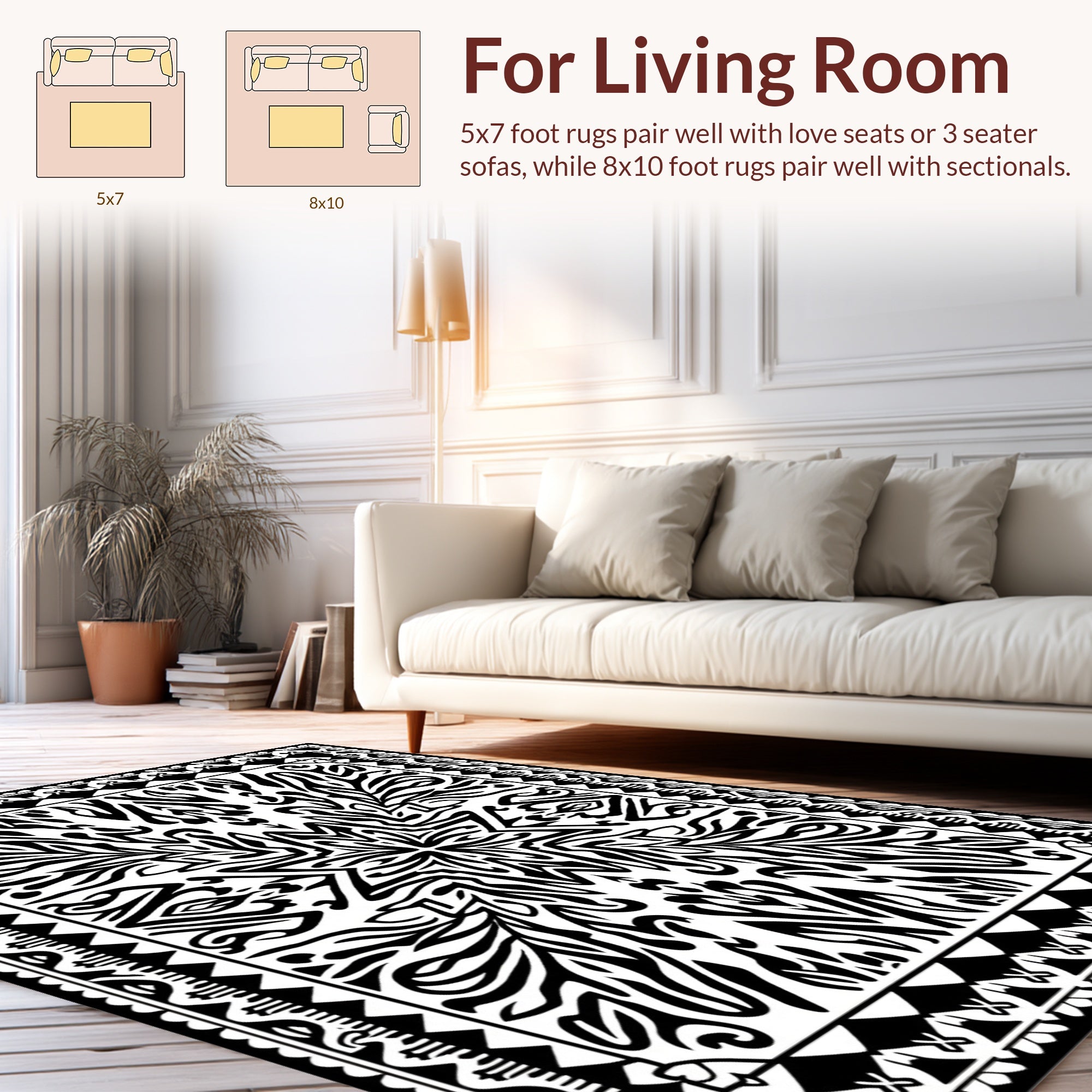 Bold Black White Symmetric Pattern Rug