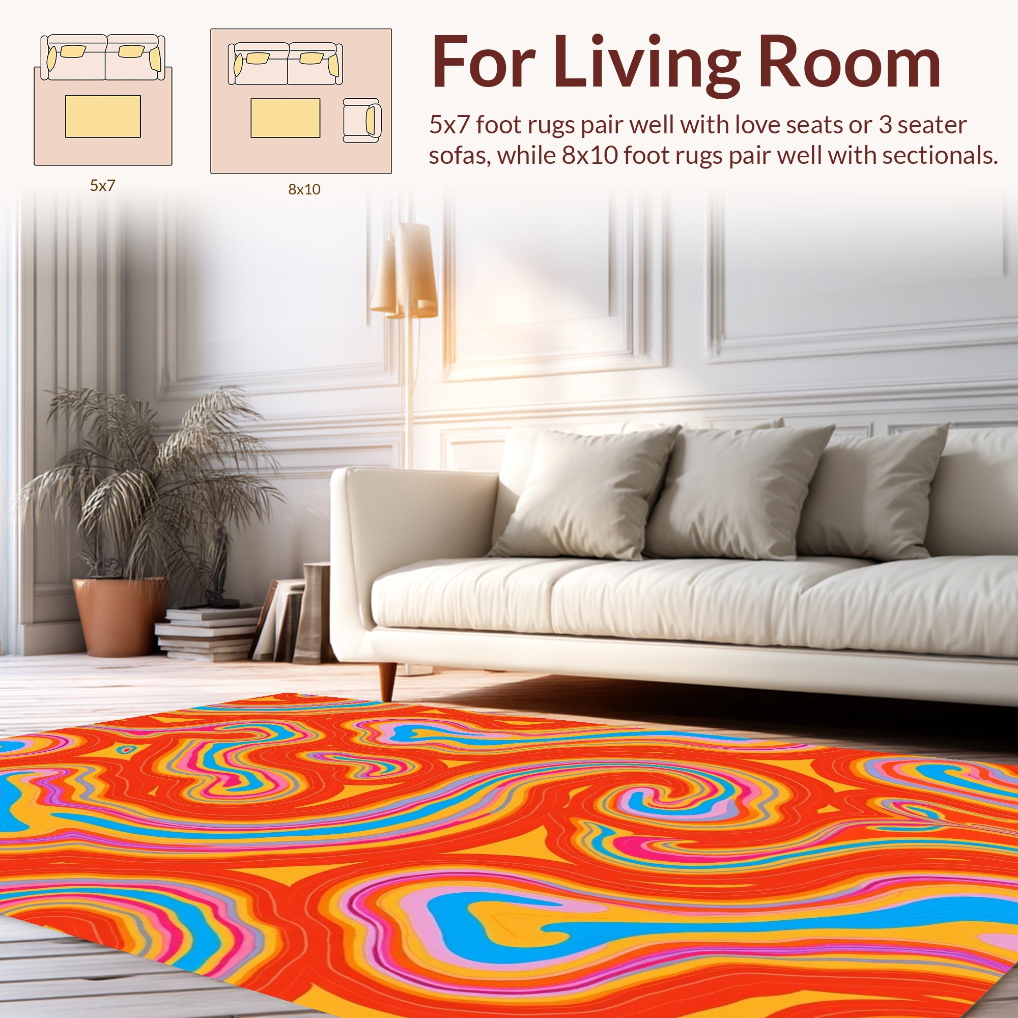 Psychedelic Swirling Orange Pink Blue Rug