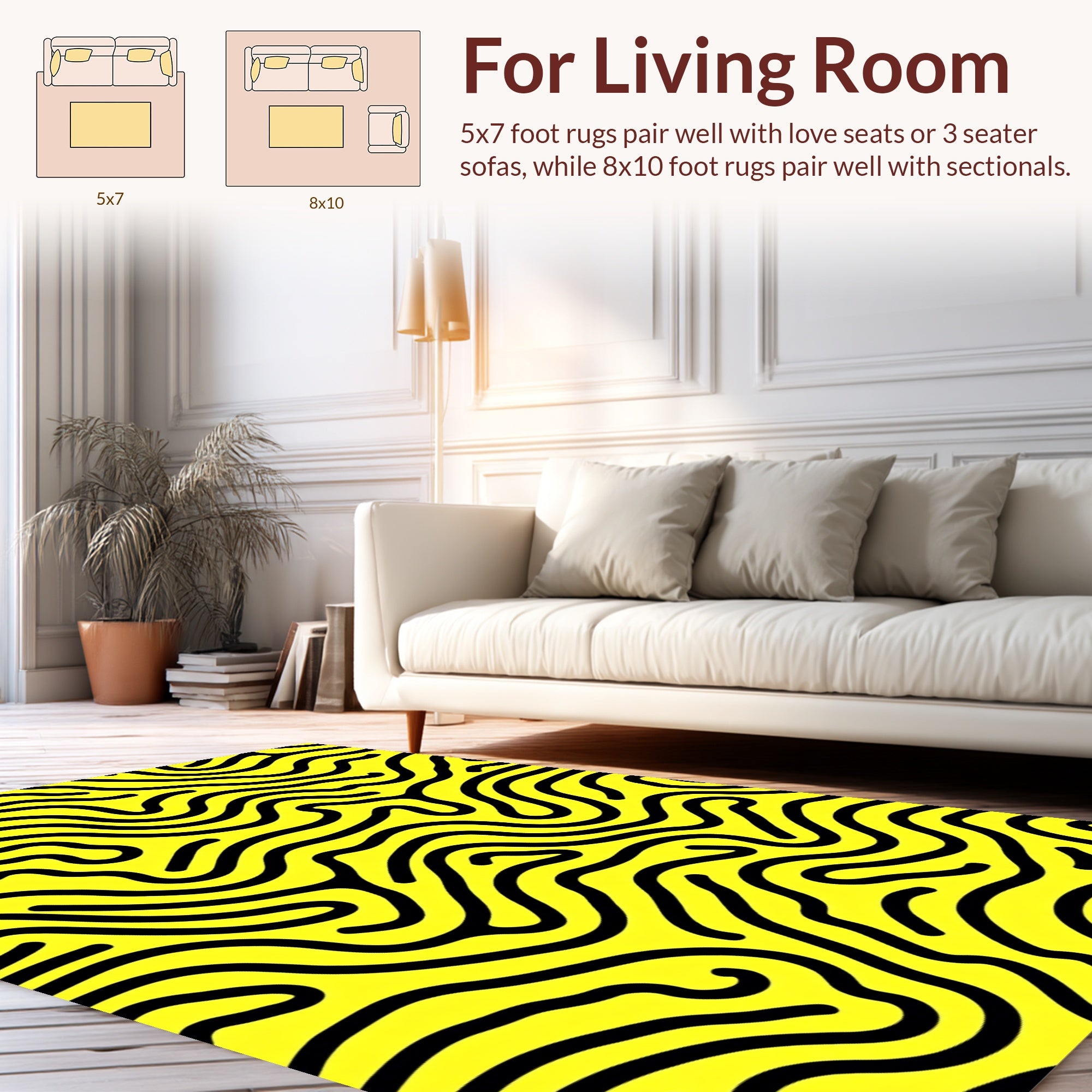 Bold Yellow Black Wavy Lines Rug