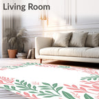Blush Green Leafy Border Pattern Rug