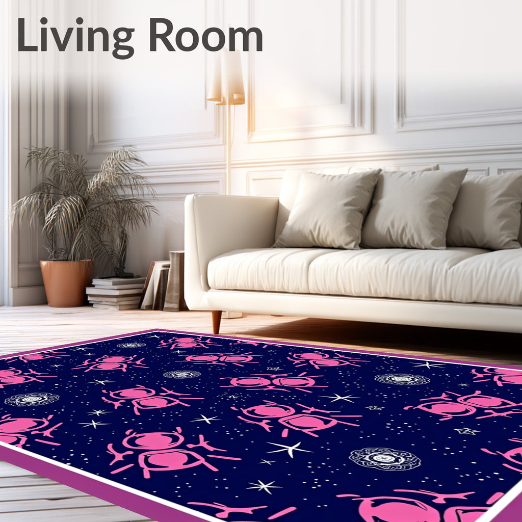 Pink Insect Cosmic Midnight Stars Rug