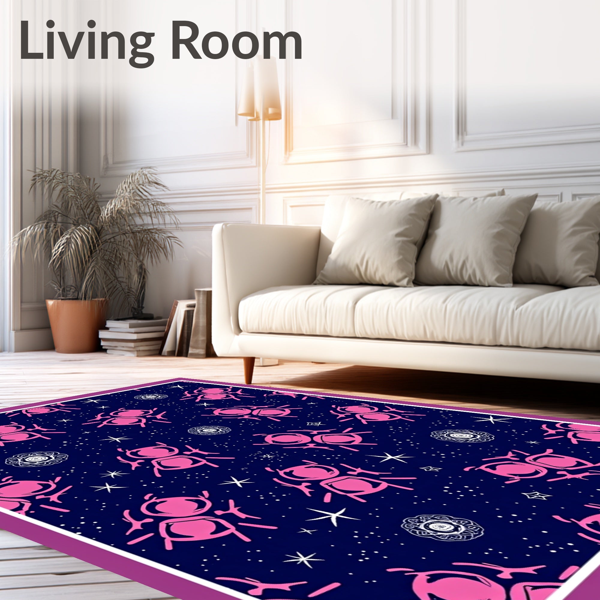 Pink Insect Cosmic Midnight Stars Rug