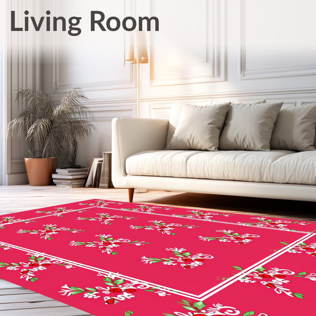 Crimson floral vine border accent Rug