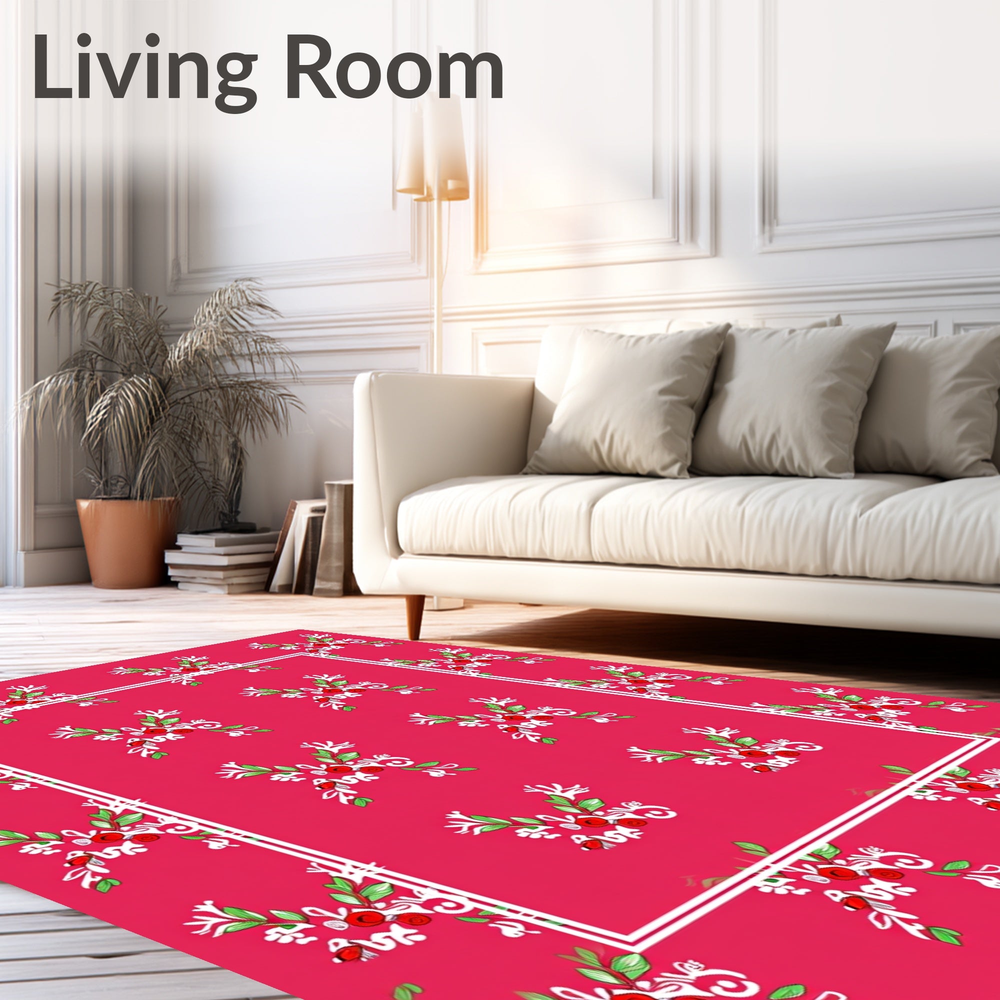 Crimson floral vine border accent Rug