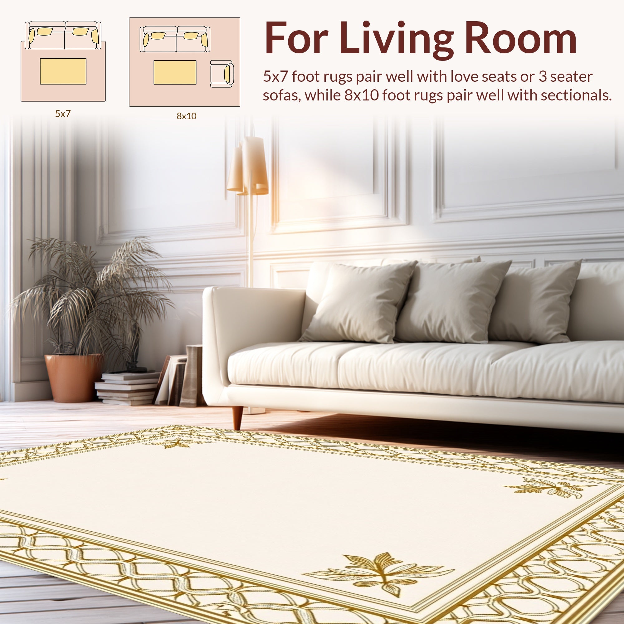 Elegant Gold Leaf Scroll Frame Rug
