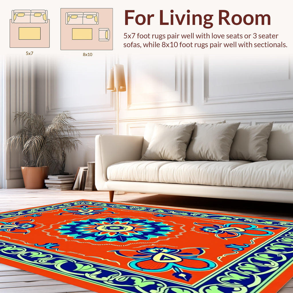 Bold Floral Medallion With Scroll Border Rug