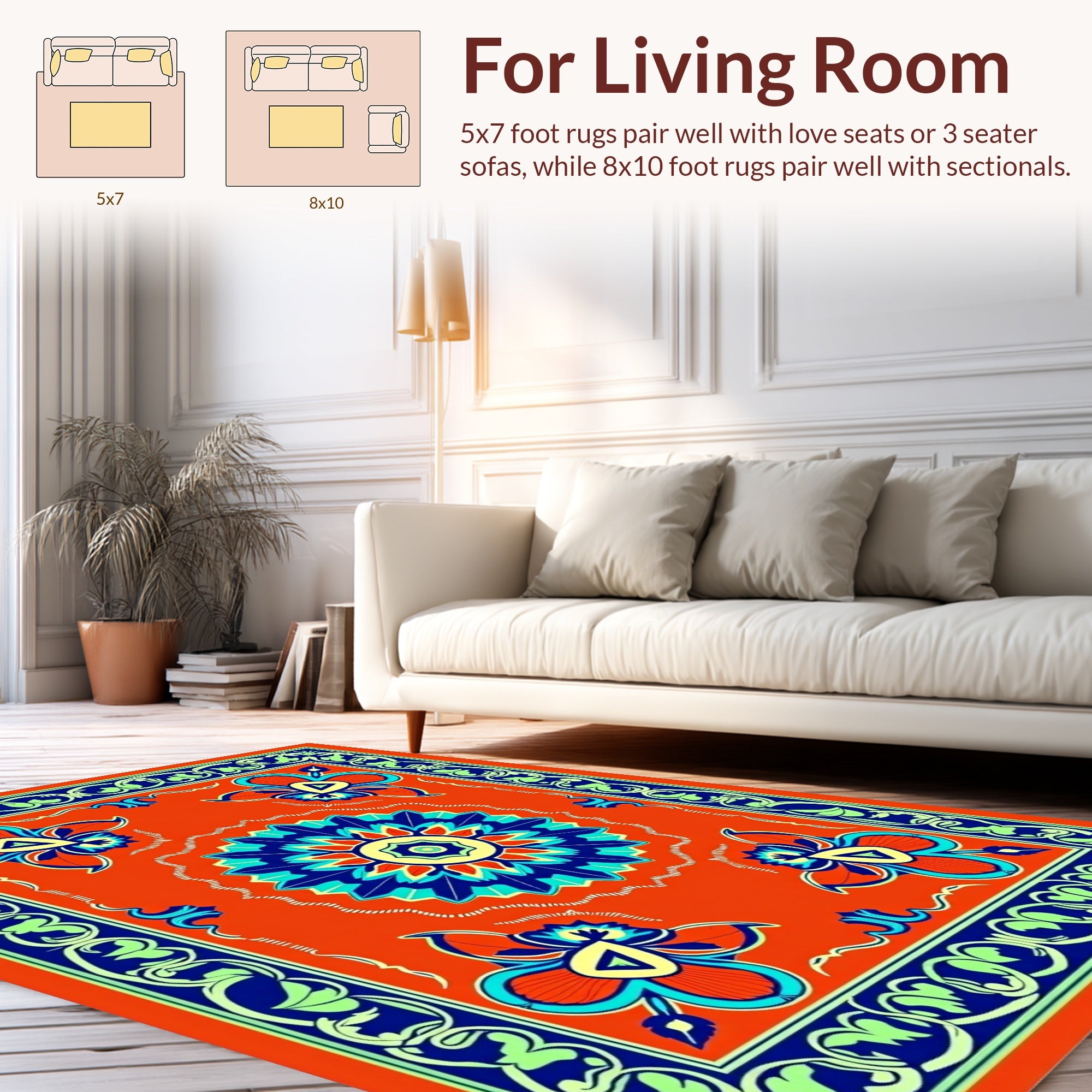 Bold Floral Medallion With Scroll Border Rug