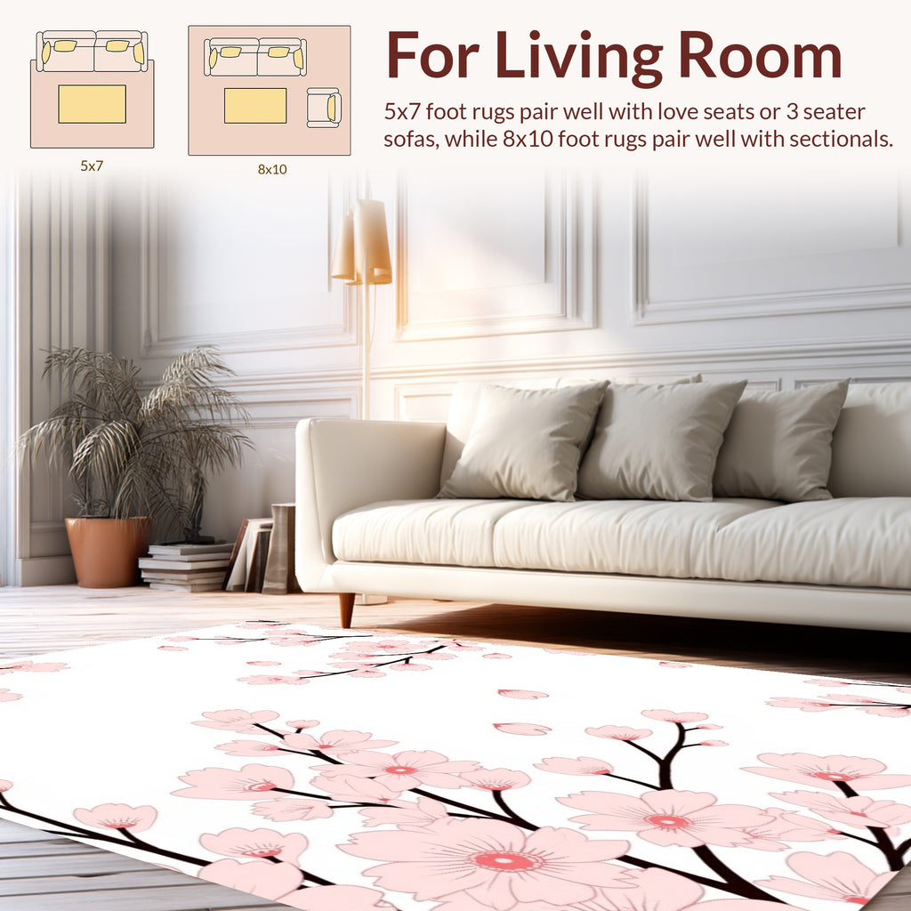 Pink Cherry Blossom Branch Pattern Rug