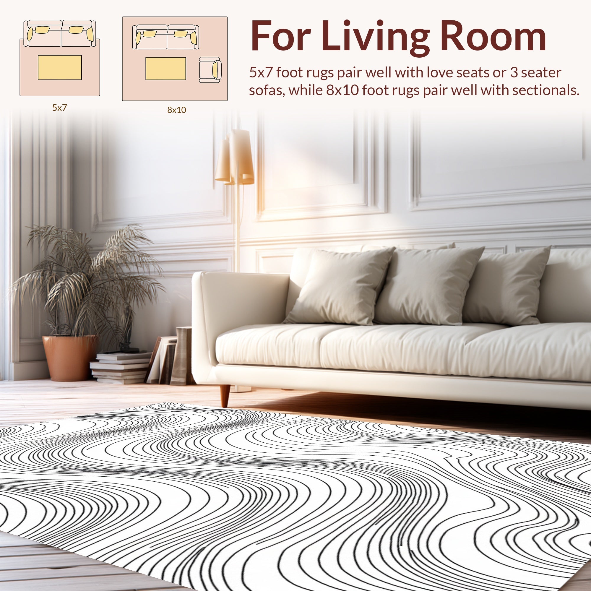 Contemporary Black Wave Pattern Rug