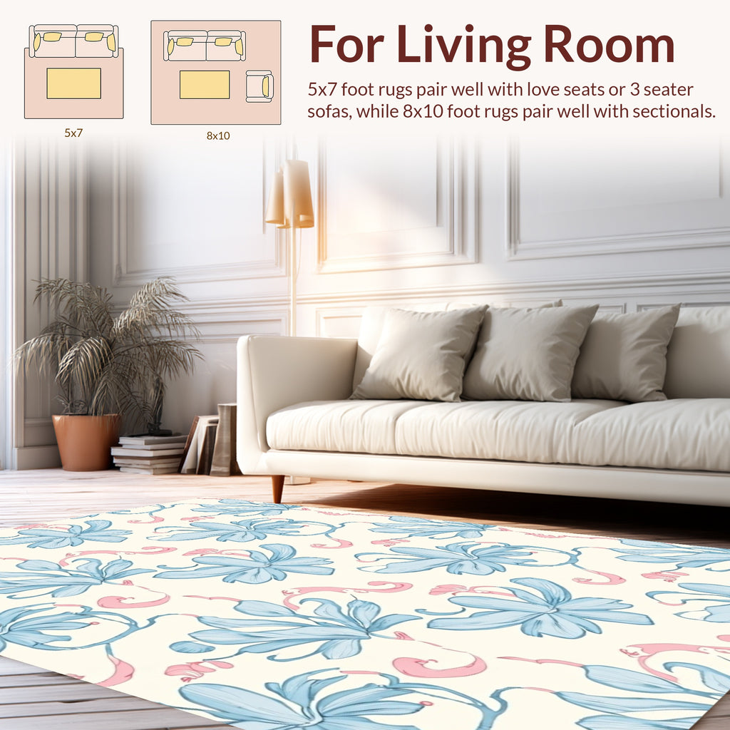 Art Nouveau Floral Drawing Blue Pink Accent Rug